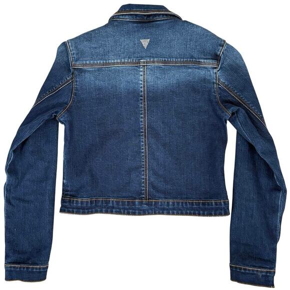 GUESS Girls Denim Jean Jacket Size 10 Rhinestone Logo Classic Stretch - Picture 2 of 7